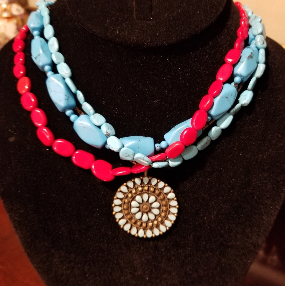 Turquoise and Coral Layered Necklaces